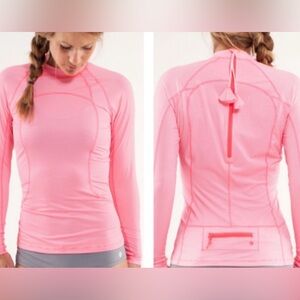 Lululemon One Love Rashguard Pink+White Stripes Long Sleeve Top size 10